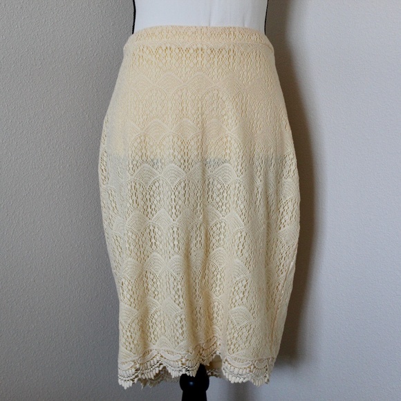 Pale Yellow Crochet Lace Pencil Skirt - Picture 1 of 8